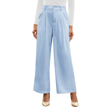 Womens Pants Wide Leg Solid Color Business Pants-Sky Blue L