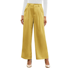 Womens Pants Wide Leg Solid Color Business Pants With-Yellow L