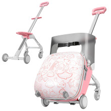 Kids RideOn Luggage 2 in 1 Foldable Scooter Suitcase with Seat, 35L Trolley Carry On, Max 110lbs