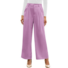 Womens Pants Wide Leg Solid Color Business Pants With-Pink XL