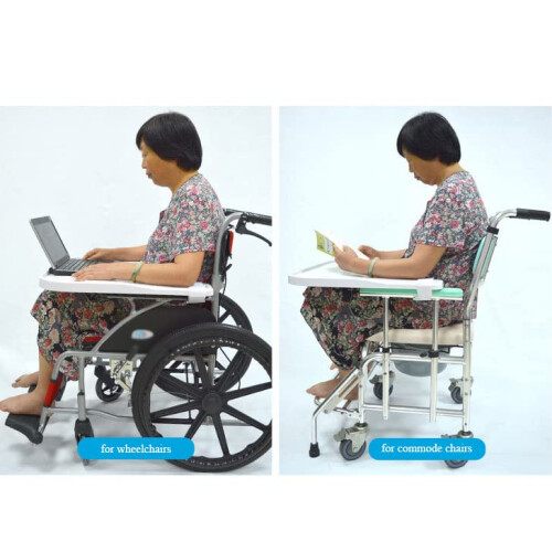 Wheelchair Tray Table with Cup Holder, Adjustable Stable Surface, Quick Attach Removal for Eating and Reading 1