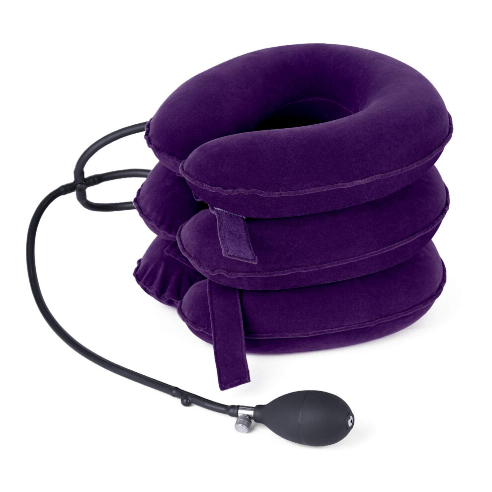 Purple Adjustable Cervical Neck Traction Device For Neck Pain Relief With Inflatable Brace And Spine Alignment (Purple)