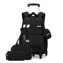 Boys Rolling Backpack with Lunch Box Set, 6Wheel Climbable Waterproof School Bag, Removable Trolley