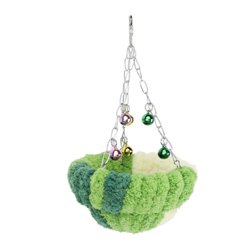 Large Deep Green Plush Bird Nest Bed with Bell