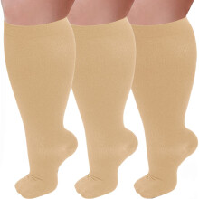 3 Pairs Wide Calf Compression Socks for Women and Men 2030mmHg Plus Size Knee Support