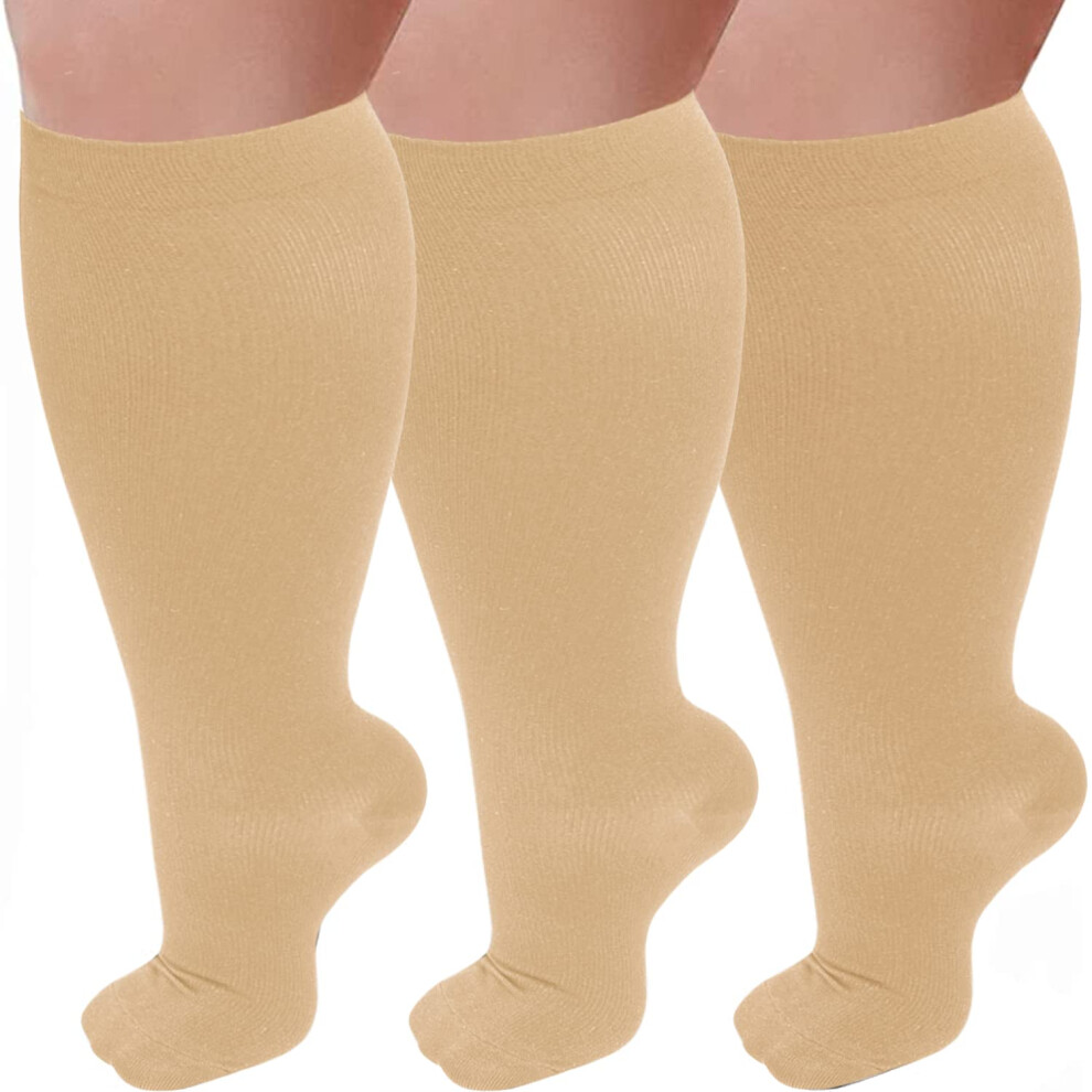 3 Pairs Wide Calf Compression Socks for Women and Men 2030mmHg Plus Size Knee  Support