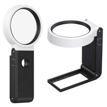 Magnifying Glass with Light and Stand, Dual Magnification 5X 25X LED, USB Rechargeable Foldable Hands Magnifier for Reading and Crafts (Black)