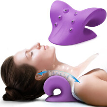 Neck Stretcher for Pain Relief with Magnetic Therapy Massage, Ergonomic Cervical Traction Pillow (Purple)
