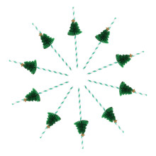 Christmas Paper Straws 10Pack with Festive Honeycomb Tree Decoration Disposable Design for Holiday Parties