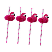 30pcs Honeycomb Flamingo Paper Straws, Tropical Rosy Stripe Drinking Straws for Birthday Party Décor