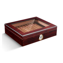 Cedar Cigar Humidor Travel Case with Built‑in Hygrometer and Removable Humidifier, Brown Box for 35 Cigars