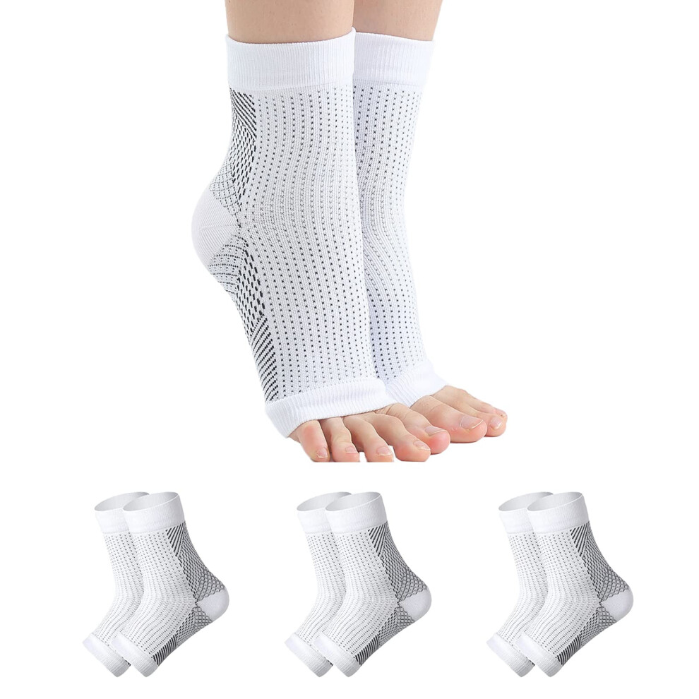 White 3 Pairs Compression Socks Ankle Compression Sleeve For Swelling, Plantar Fasciitis, Neuropathy Relief