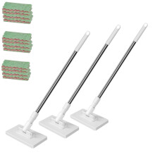 Microfiber Dust Mop with Long Handle, 360 Rotating Head, Reusable Pads for Hardwood and Tile Floors (3PC)
