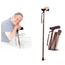Folding Walking Cane for Seniors, Adjustable Height Walking Stick with Ergonomic Wooden Handle, Lightweight and Foldable