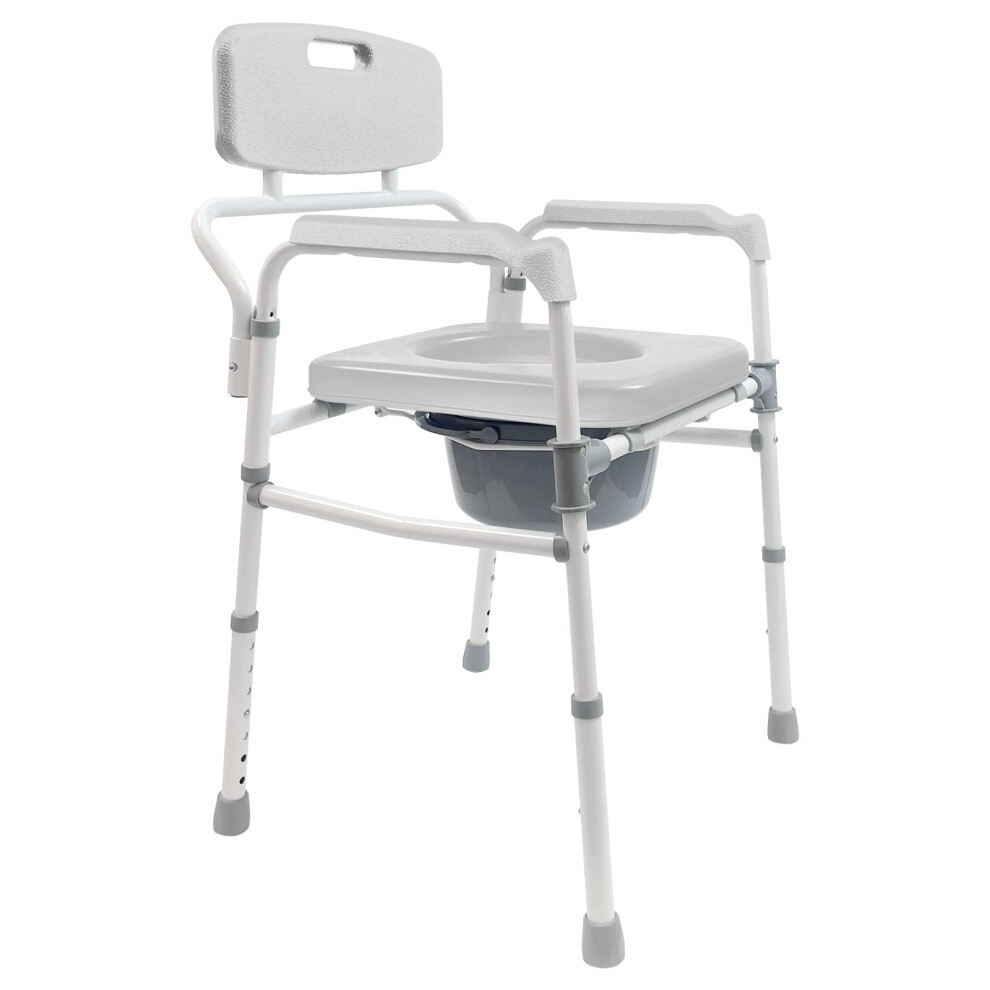 3 in 1 Bedside Commode Chair for Seniors, Adjustable Height Foldable Toilet Chair with Soft Padded Seat