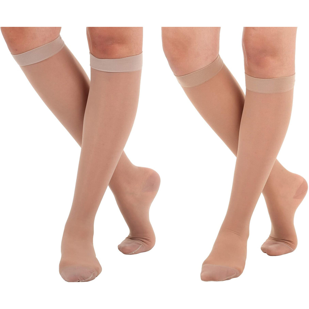 Beige Sheer Compression Socks For Women 1520 Mmhg Graduated Knee Stockings Nude 6 Pack Small