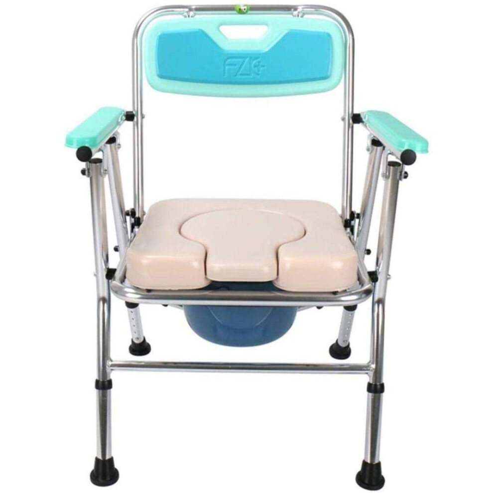 Foldable Commode Chair for Elderly with Backrest and Armrest, Lightweight Aluminum Shower Chair