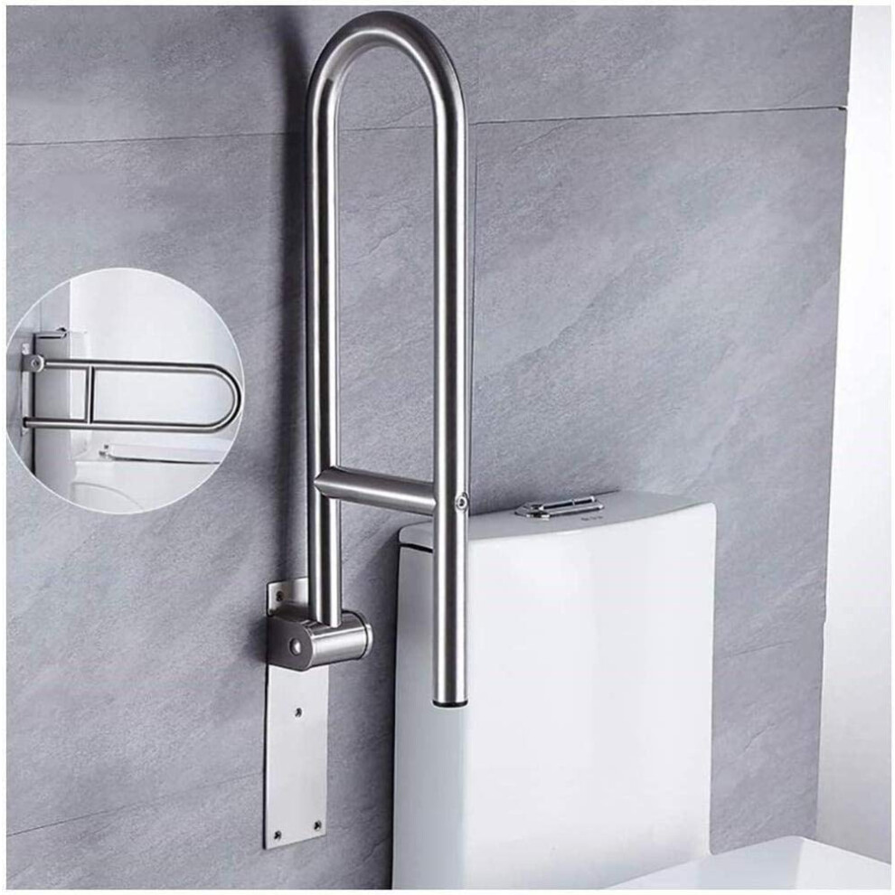 24 Inch UShaped Stainless Steel Grab Bar for Bathroom, Foldable NonSlip Toilet Safety Handrail for Elderly and Disabled