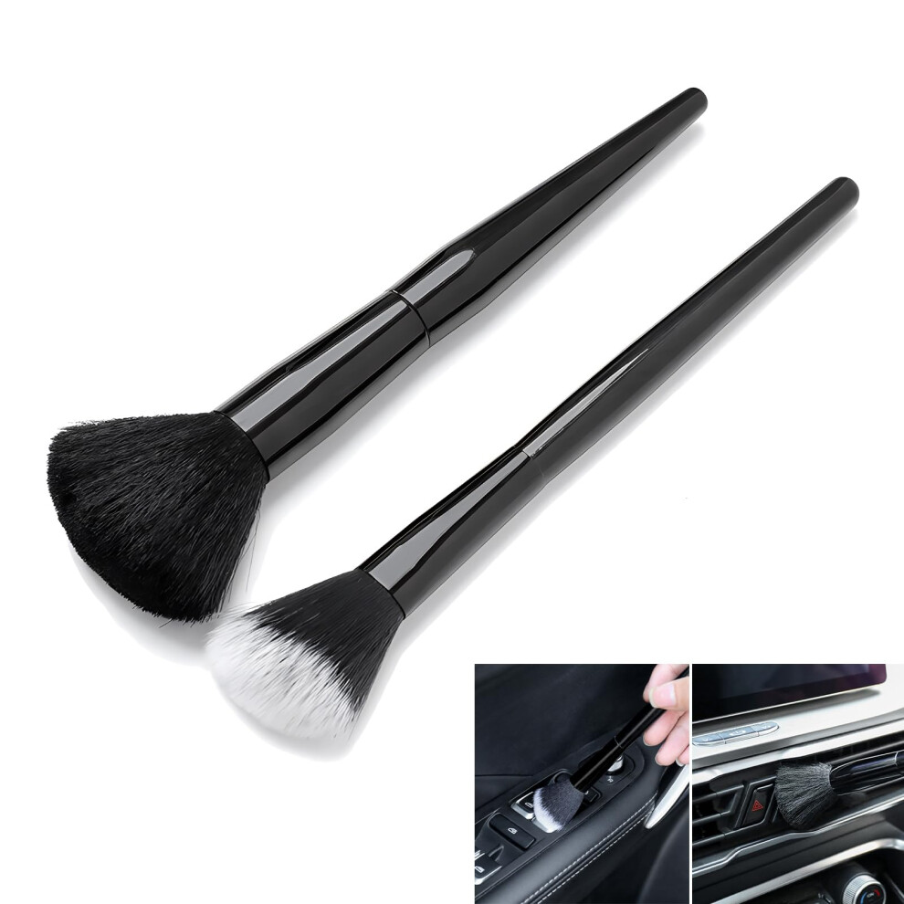 2 Piece Car Detailing Brush Set, Soft Nylon Bristles For Scratch Interior Cleaning, Air Vent Detail Brushes Black 9073542102816