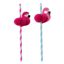 30pcs Honeycomb Flamingo Paper Straws Pink Stripe Tropical Party Decoration for Weddings and Birthdays