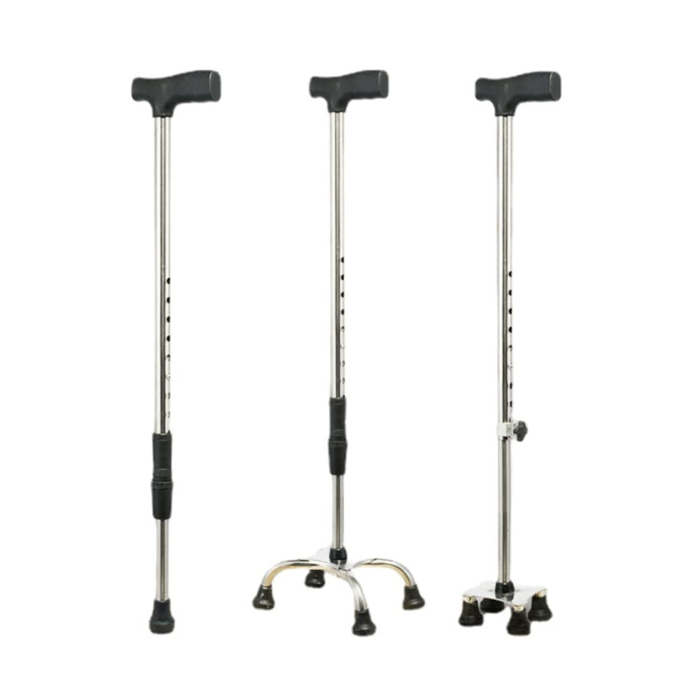 Adjustable Quad Walking Cane with 4Pronged Stable Base, AntiSlip Grip and Ergonomic Handle for Seniors