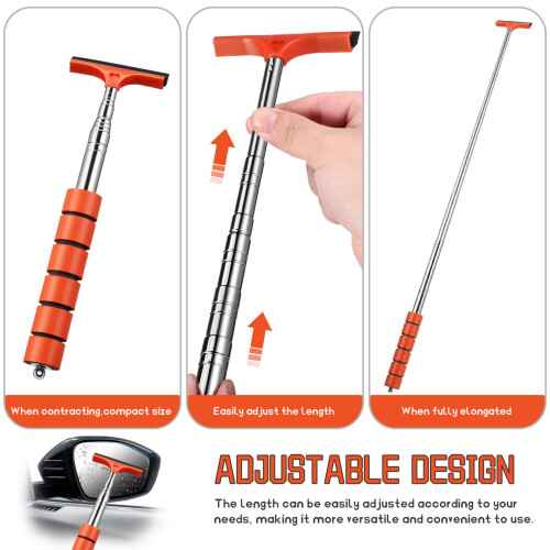 Car Mirror Squeegee with Retractable Telescopic Handle, Fast Fog Removal Windshield Cleaner Tool 2