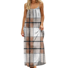Women Backless Cami Dress, Summer Casual Sleeveless-Brown S