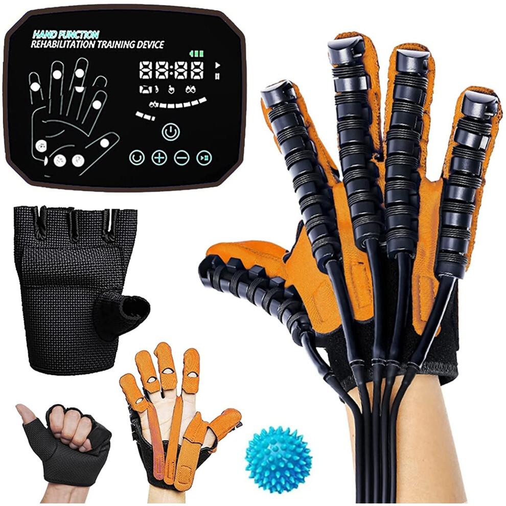 Orange Rehabilitation Robot Glove For Stroke Recovery, Pneumatic Finger Training With Independent Control, Right Hand L