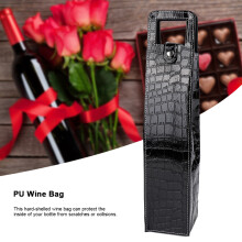 PU Leather Wine Tote Bag 16.1x3.5x3.5 in Black
