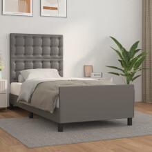 vidaXL sengestel med hovedgærde grå 90x190 cm kunstlæder