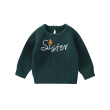 (18-24 Months, Green) Maglione da bambina con lettera ricamata, maniche lunghe, scollo rotondo, schiena a coste traforate, pullover lavorato a maglia