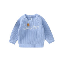 (9-12 Months, Blue) Dívčí svetr pro batolata, vyšívané písmena, dlouhý rukáv, kulatý výstřih na zádech, dutý žebrovaný pletený svetr