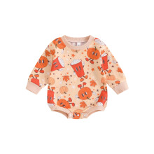 (6-12 Months, Orange) Romper Fómhar Oíche Shamhna do Leanaí le Prionta Duilleoga Maple, Leapa Muineál Babhta Muinchille Fada