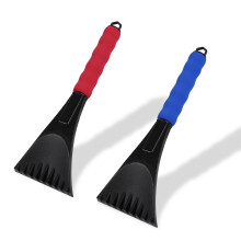 2PCS Car Ice Scraper Set with Ergonomic Foam Handle for Fast Scratch Deicing Blue and Red
