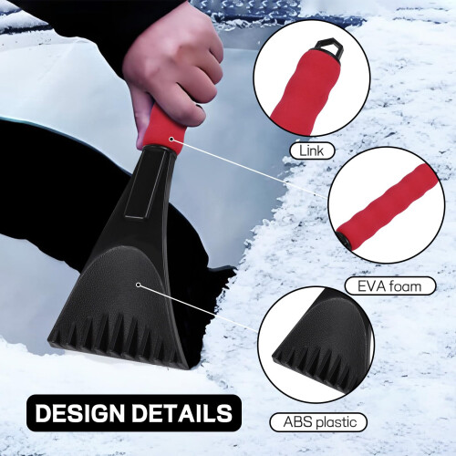2PCS Car Ice Scraper Set with Ergonomic Foam Handle for Fast Scratch Deicing Blue and Red 2