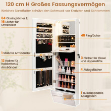 Wandmontierter Schmuckschrank mit Schloss, LED-Spiegel, 120 cm