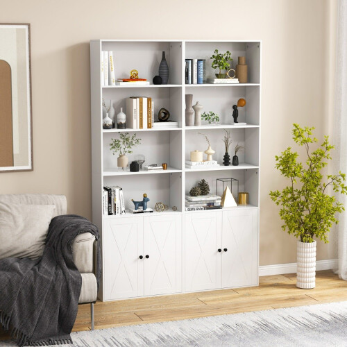 Libreria alta bianca con ante, 6 ripiani, 180 cm 1
