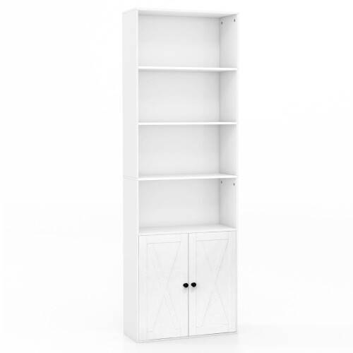 Libreria alta bianca con ante, 6 ripiani, 180 cm 2