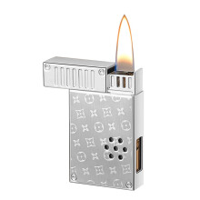 Voice Activated Refillable Kerosene Lighter Silver, Smart Windproof Torch with Voice Ignition for Outdoor Camping