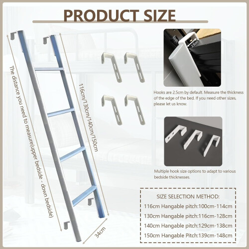 Removable Metal Loft and Bunk Bed Ladder 130cm with Adjustable Hooks and Durable Frame 1