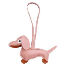 (Rope style, pink) Dachshund Keychain PU Leather Dog Keyring Backpack Charm for Men Women