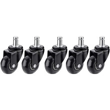 Heavy Duty Office Chair Wheels Set of 5, FloorSafe Polyurethane Casters with Universal 11mm Stem, Quiet Smooth Rolling for Hardwood Floors