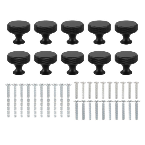 10Pack Kitchen Cabinet Knobs Knurled Dresser Knobs Cabinet Hardware Aluminum Knobs for Dresser Drawers Black