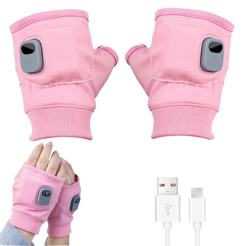 Rechargeable Heated Fingerless Gloves with Digital Display, ThreeSpeed Temperature Control, Quick Heat