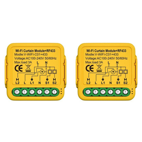 2X Tuya  WiFi RF433 Curtain  Module Control for Electric Roller Shutter Blind Motor Works with Alexa