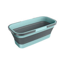 Spin Mop and Bucket Set with Builtin Wringer, Foldable Cleaning Bucket for Camping, Car Wash, Blue