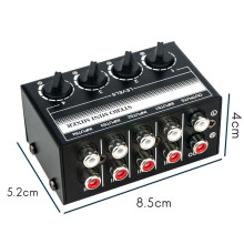 2X 4 Channel Stereo Audio Mixer Support RCA Input and Output Passive Stereo Mixer with Separate Volume Controls