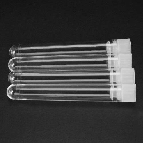 500Pcs Clear Plastic Test Tubes with White Screw Caps Sample Containers Bottles Push Caps 12X75mm 2