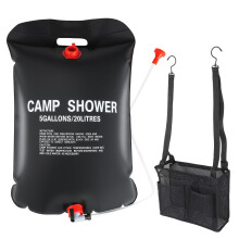 5 Gallon Solar Camping Shower Bag Heats to 50C Under Sun with Foldable Mesh Caddy for Outdoor Hiking Beach