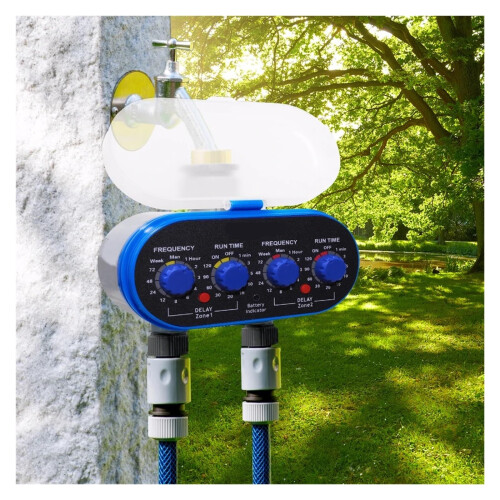 Automatic Garden Water Timer, Electronic Two Outlet Programmable Irrigation Controller for Lawn and Yard Plants 2